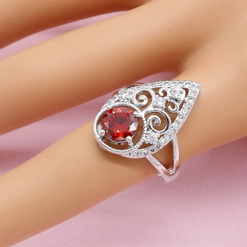 New 925 Silver Jewelry Sets For Women Party Red Cubic Zirconia Earrings Bracelet Pendant Necklace Ring Free Gift Box