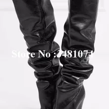 Женские пикантные сапоги нового дизайна, до колена, с острым носком, со складками, однотонные черные женские сапоги для отдыха, с Т-образным ремешком, до колена, без шнуровки, на шпильках