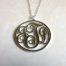 Wholesale Circle Monogram Nekclace Sterling Silver Personalized Letter Big Statement Pendent Fashion Jewelry Custom Gift collar