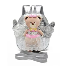 Cute Angel Bear Anti-lost School Bags For Girls Leather PU Baby Girl Backpack Kindergarten Bags Children’s Gifts For Age 1-3