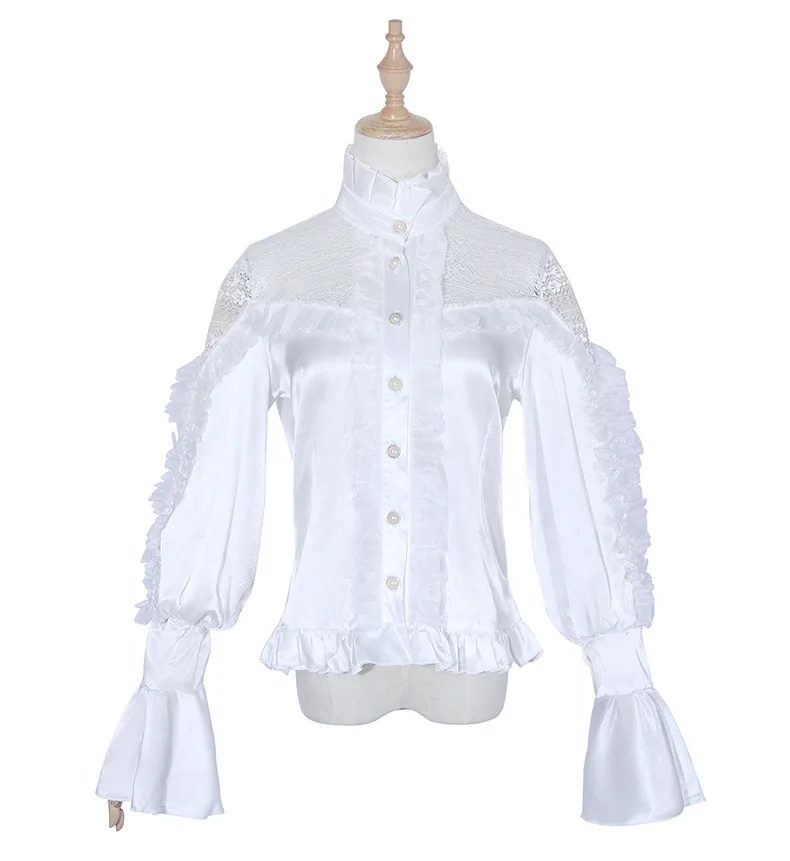 Medieval Renaissance Gothic Lolita Black White Flared Sleeves Blouses Shirt Top