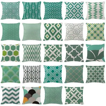 

Hot Sale Pillowcase Morocco Geometry Green Throwpillows Farmhouse Large Cotton Linen Home Sofa Decorative Printing Pillow Case