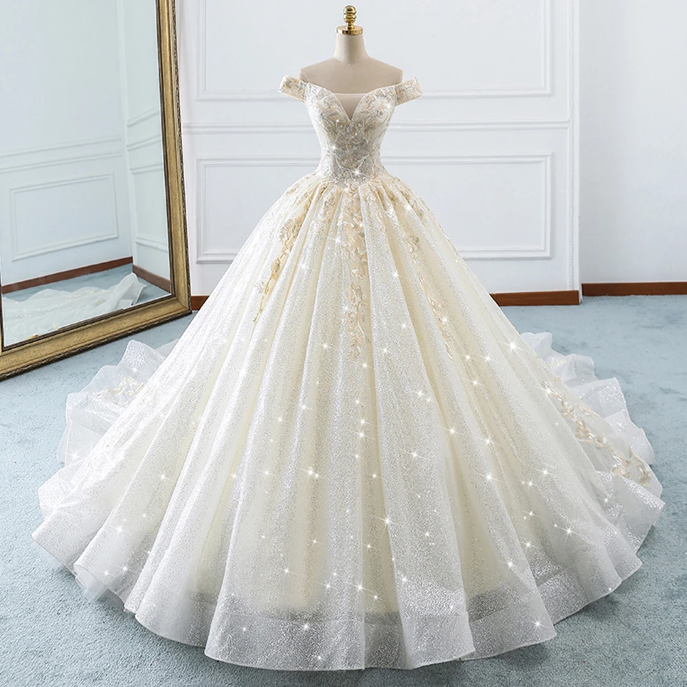 Us 28103 29 Offgelinlik Sparkly Ball Gown Wedding Dresses 2019 Appliques Tulle Vintage Robe De Mariee Boat Neck Luxury Vestido De Novia In Wedding