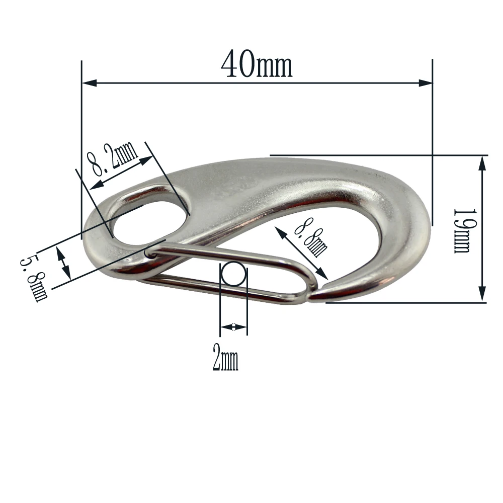 40mm Stainless Steel Oval Egg Eye Snap Hook Bag Spring Snap Hiking Camping Belt Carabiner Quick Release Dog Bolted Hook 10pc 10pc metal swivel spring buckles dog collar chain snap hook carabiner keychain handbag belt strap lobster clasp keyring findings