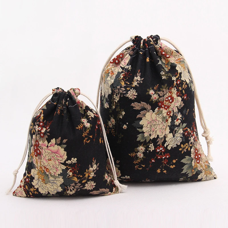 40PCS / LOT Printed Flowers Drawstring Bag Cotton Linen Travel Bags Portable Multifunctional Reusable Pouch 3 Sizes 40PCS / LOT Printed Flowers Drawstring Bag Cotton Linen Travel Bags Portable Multifunctional Reusable Pouch 3 Sizes
