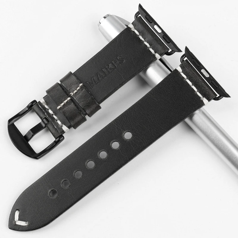 MAIKES Vintage Oil Wax Leather Strap For Apple Watch Band 42mm 38mm / 44mm 40mm Series 4/3/2/1 iWatch Black Bracelet Watchband MAIKES Vintage Oil Wax Leather Strap For Apple Watch Band 42mm 38mm / 44mm 40mm Series 4/3/2/1 iWatch Black Bracelet Watchband