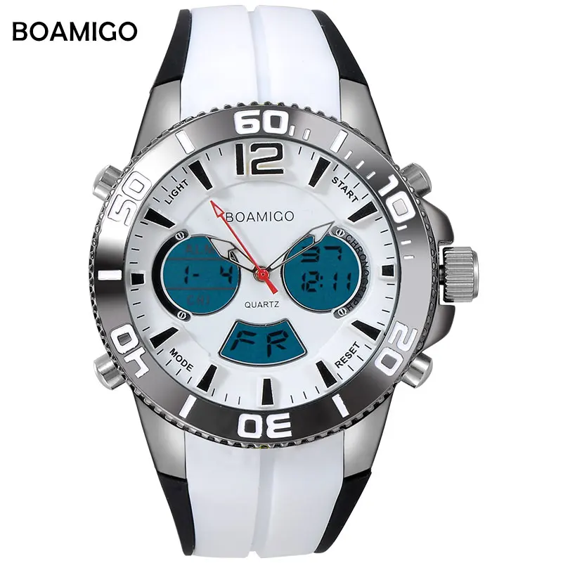 

BOAMIGO Rubber Strap Mens Sports Electronic Watch 30M Waterproof Multi-function LED Dual Display Watch Luminous Watches Men