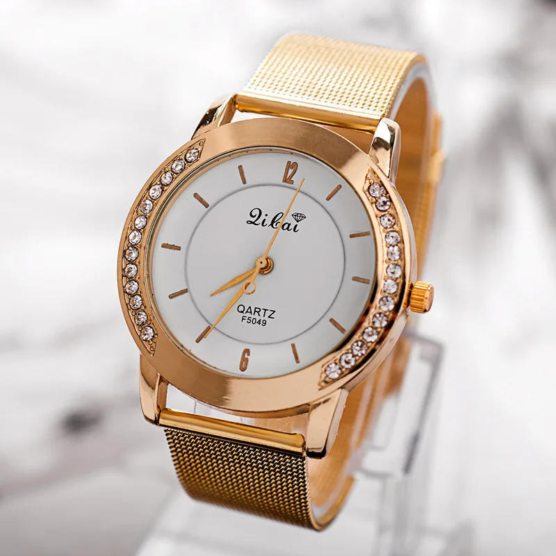 Fashion Gold Water Resistant Women Watches New Fashion 2015 Alloy Round