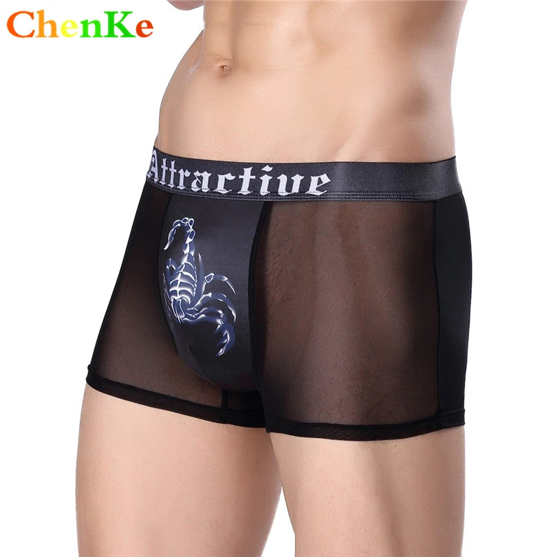 

ChenKe new printing men's mesh breathable sexy underwear comfortable net yarn shorts Underwear Shorts Mens Boxer Shorts