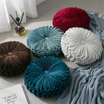

Round Shape Throw Pillow Cushion 35x8cm Seat Bed Sofa Pad Core Velvet Fabric Car Back Cushion Home Bedroom Decoration 4 Colors