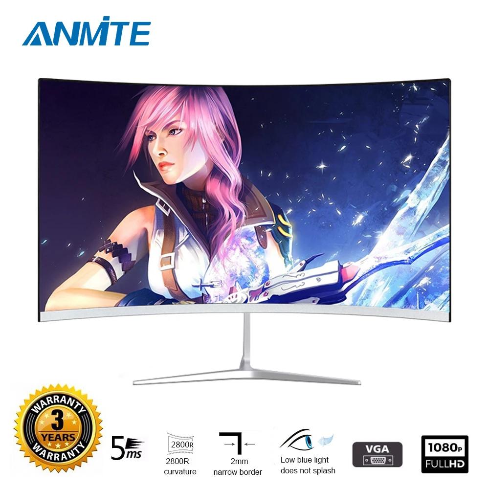 Anmite 23,8 pulgadas FHD Hdmi HDR curvo TFT LCD Monitor juegos competición Led pantalla de ordenador HDMI/VGA - 2