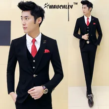 three items (Jacket+Vest+Pant) Boys Terno Promenade Fits With Pants Mens Yellow Wedding ceremony Swimsuit for Males Korea Slim Match Get together Gown Costume