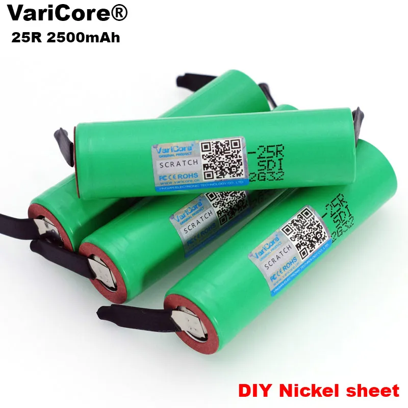 

VariCore 100% New Brand 18650 2500mAh Rechargeable battery 3.6V INR18650 25R M 20A discharge + DIY Nickel