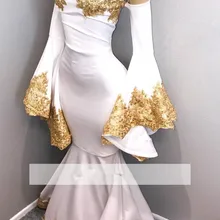 Белые платья для выпускного вечера, длинные рукава, аппликации, кружева, бисерные вечерние платья, длинное платье для выпускного вечера, вечерние платья, Robe De Soiree