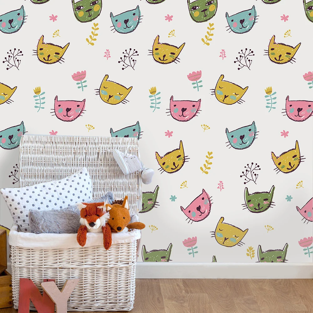 Funlife 53x122cm Colorful Cat Head Waterproof Self adhensive Wall Art