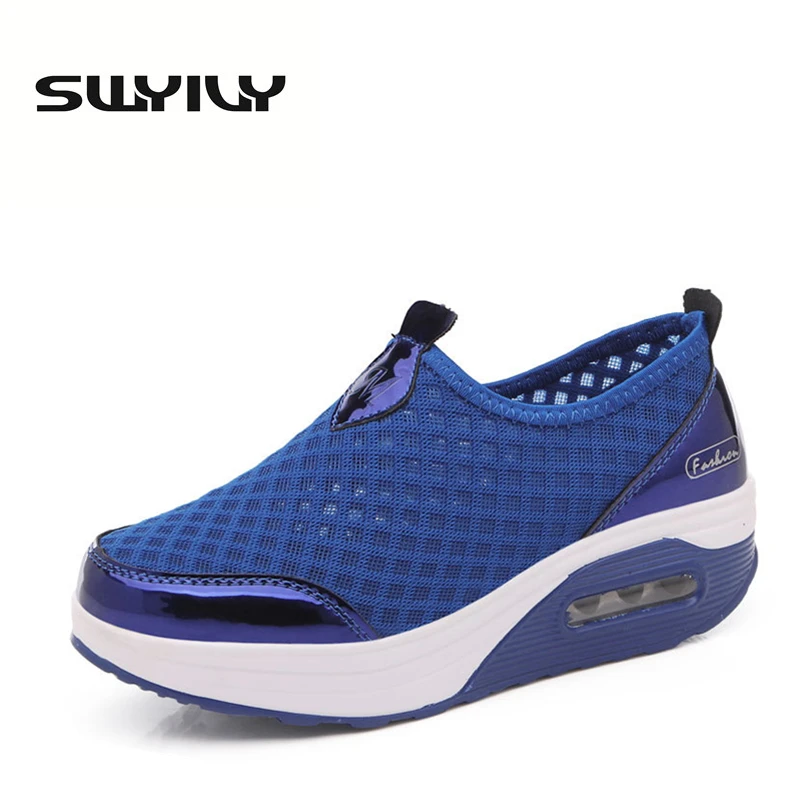 Pаспродажа Дышащие 5 см Подушки Спортивная обувь для Для женщин colid Цвет Slip On сезон весна–лето потери Вес Тонизирующая обувь Eur35 42 плюс Размеры