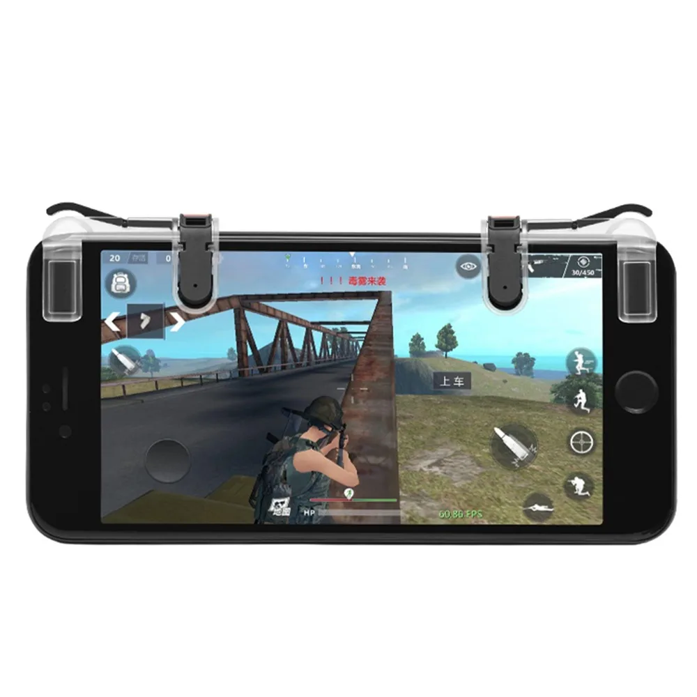 MASiKEN 1Pair PUBG Mobile Game Fire Button Aim Key Smart phone Gaming Trigger L1 R1 Shooter Controller Transparent V3.0