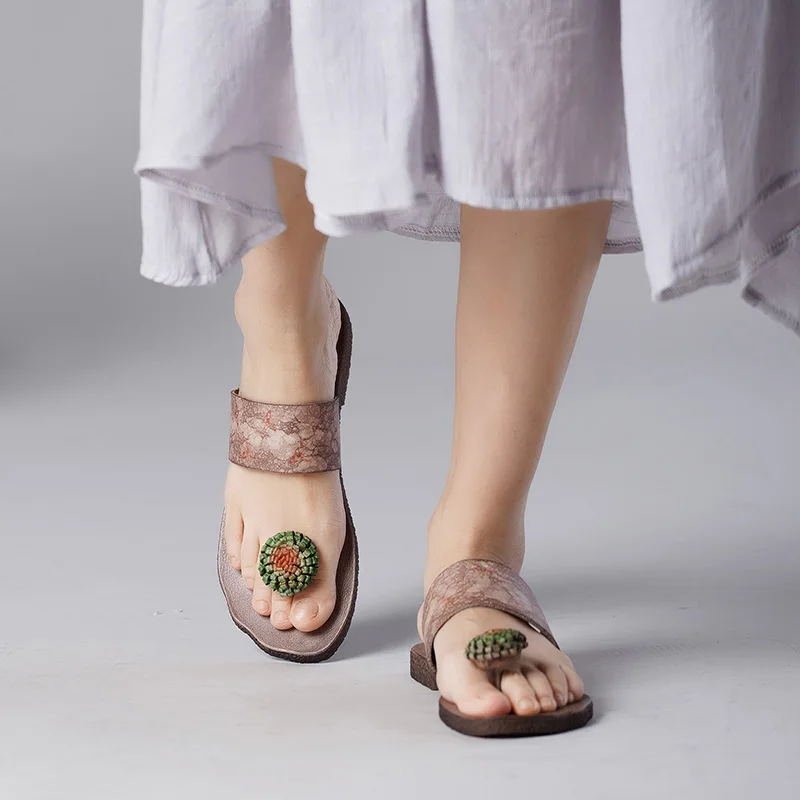 

2019 Summer Flower Women Shoes Flip Flops New Arrival Natural Leather Lady Handmade Comfortable Slippers Female Slide Sandals