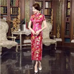 2019 Новое поступление ярко-розовый Для женщин атласный китайский женский халат китайские традиционные длинные шёлковый китайский женский