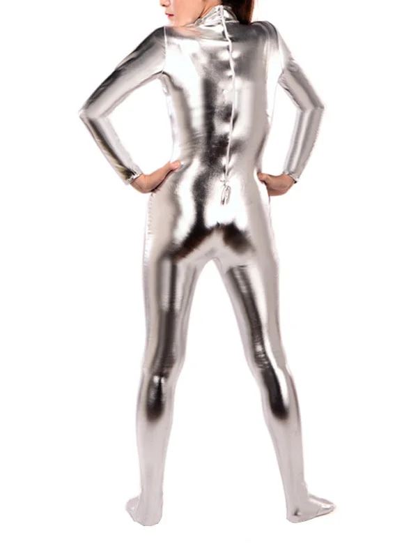 BetterParty Серебряный Блестящий металлический Zentai Catsuit горячая Распродажа