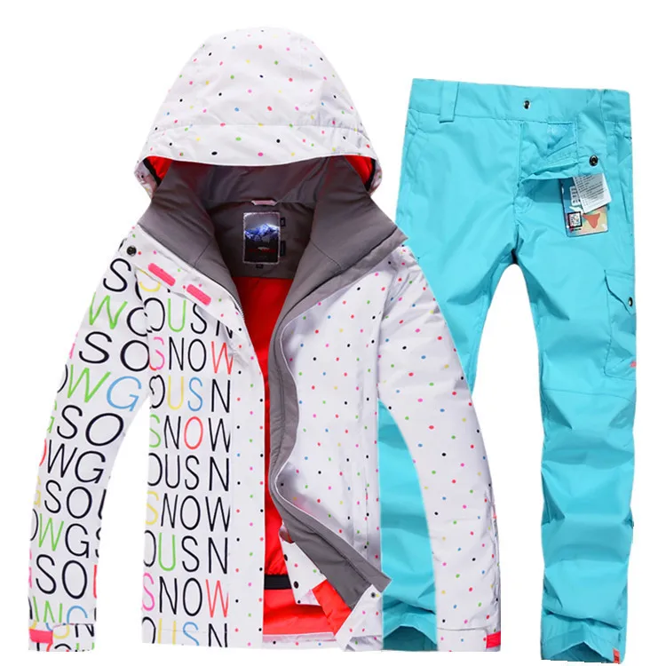 

2016 Fashin GSOU SNOW White/Black Half Letter Women Ski Suit Sets Snowboard Clothing 10K Waterproof thicken Warm Winter Clothes