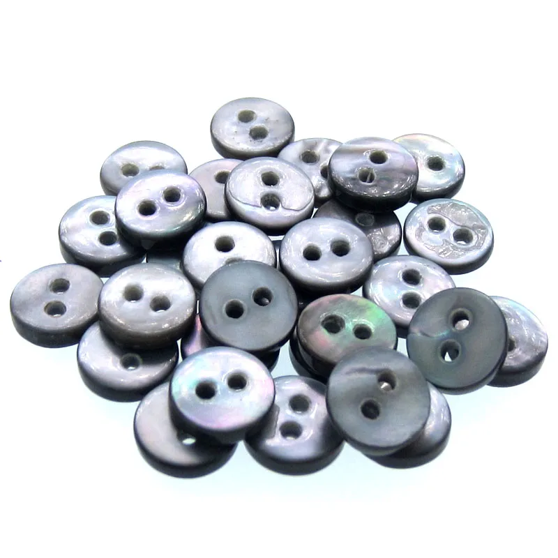 50Pcs 3/8" Black mother of pearl shirt buttons natural shell buttons black iridescent 2 holes Buttons 9.0mm