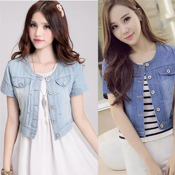 

Solid Turn-down Collar Jean Jacket for Women Shorts Casual Blue Fashionable Women Coats Female Outwear Denim Feminine Clothes