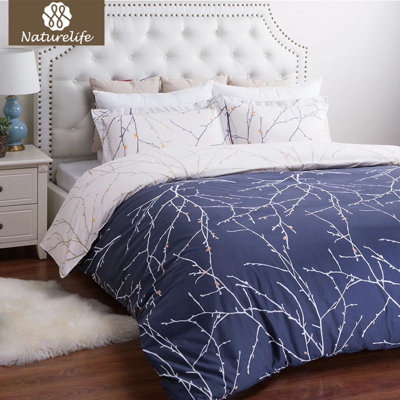 

Naturelife New Plaid Printed Branch Pattern Reversible Duvet Cover Bed Sheet Soft Hypoallergenic Microfiber Textile Bed Linen