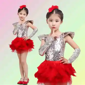 

(10 set)Feather sequins skirt suit children modern dance performance Jazz dance girls June 10 copy Send headdress and cuff