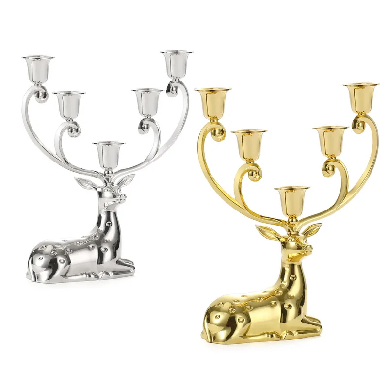 

Luxurious Spotted Deer Candle Holders Stainless Steel Candlestick Candelabra For Wedding