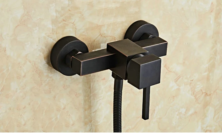 Смеситель для душа черный латунный настенный кран для ванной душ квадратный стиль ручной одной ручкой роскошный смеситель для ванной комнаты WF-6020
