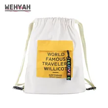 Wehyah Canvas Drawstring Backpack Pouch Women Cloth Bag Drawstring Canvas Backpack Travel Storage Pockage Draw String Bags ZY099