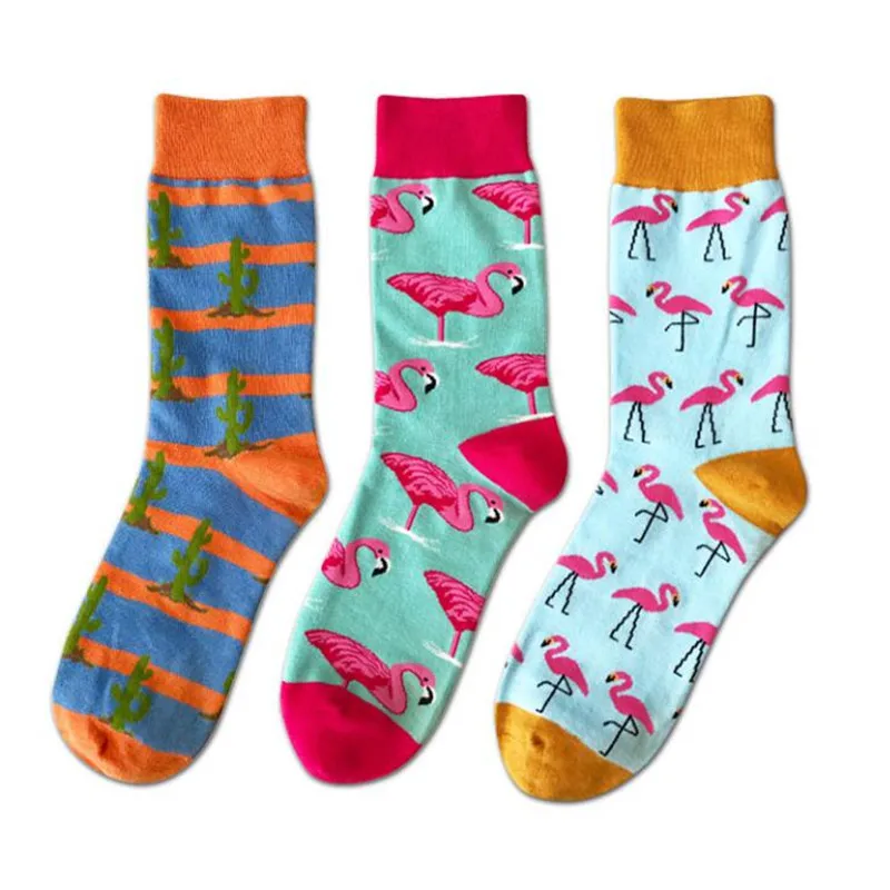 1 пара модные Для мужчин длинные Happy Socks мужской животных фламинго хлопковые носки скейтборд Для мужчин s хлопок Calcetines смешные носки уличная