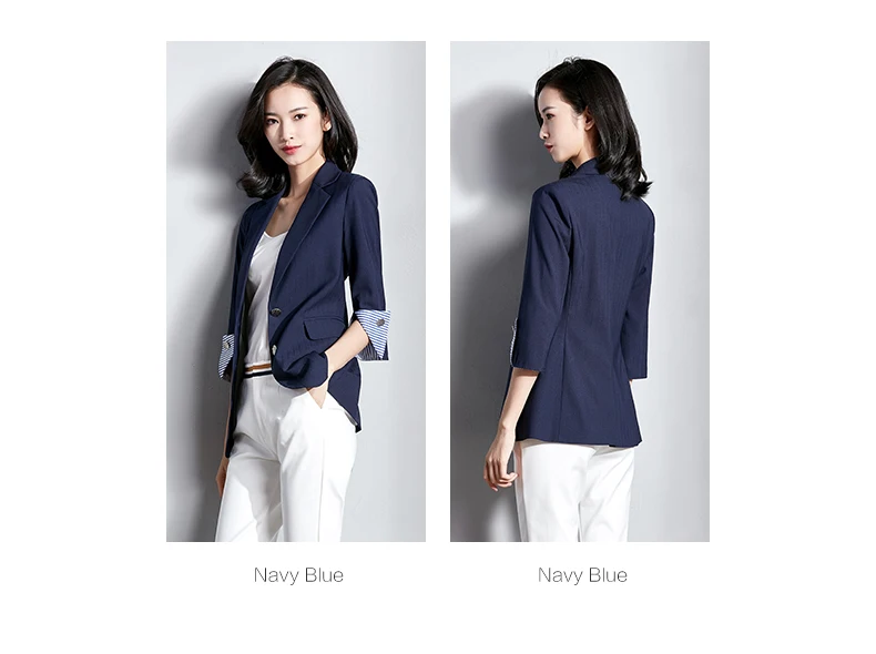 Vimly Women Office Elegant Blazer Ladies Business Suits Spring Autumn Women Outwear Jackets Navy Blue Slim long-sleeve Blazer