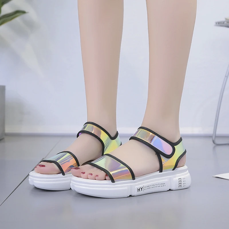 

WDHKUN flat heels ankle strap laser sandals woman casual beach open toe platform summer shoes women sandalias mujer 2019 fashion