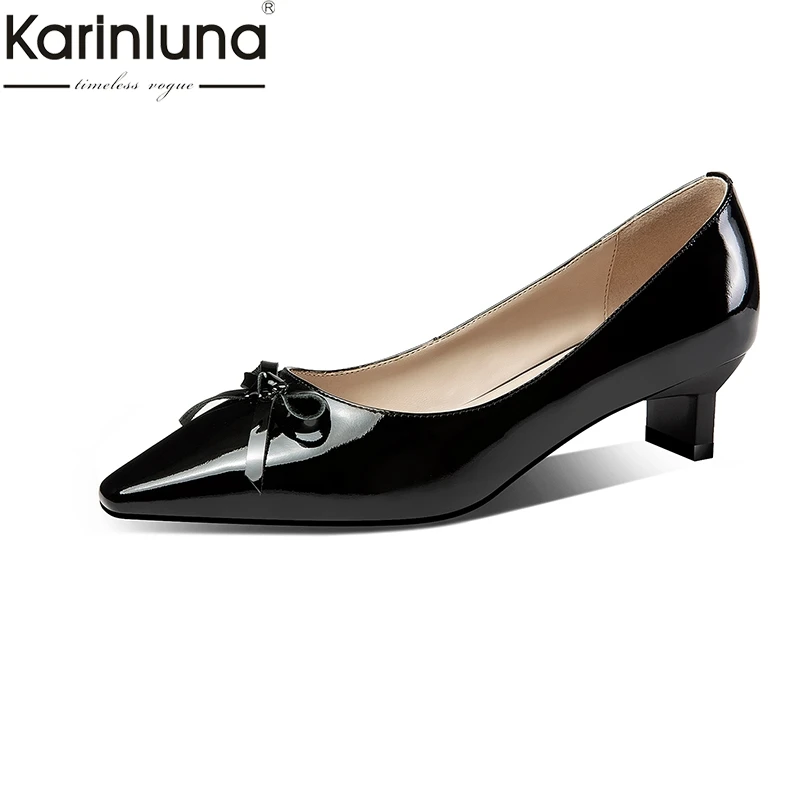 

KarinLuna 2019 Brand New Mature women's Pumps Pointed Toe Genuine Leather Chunky Heels Fashion Elegant women's Shoes