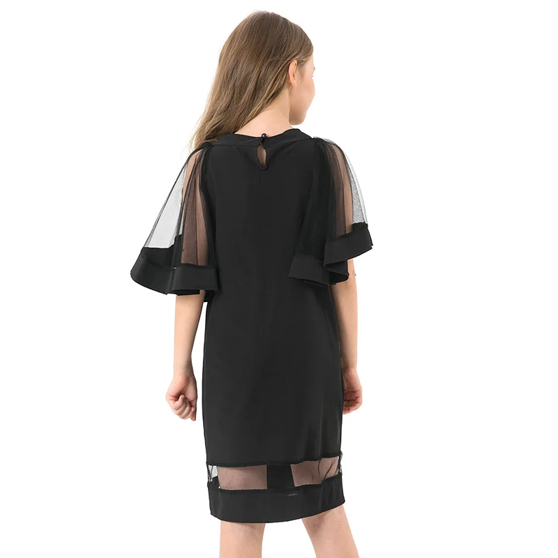 Элегантное Черное Платье для девочек Одежда для детей г., весенние повседневные шифоновые платья трапециевидной формы с рукавами для подростков 8, 10, 12 лет