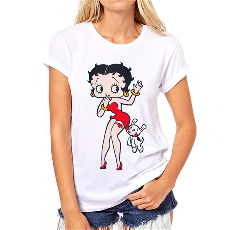 Женская футболка с персональным принтом Betty Boop, женская футболка с принтом, Повседневная забавная футболка для девушек, Белый Топ, Футболка Harajuku S-43 - Цвет: 6