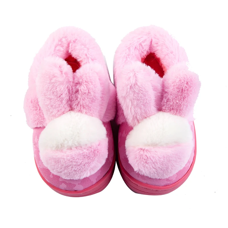 Детская Хлопковая обувь; детские домашние тапочки для мальчиков и девочек; модная теплая Домашняя обувь с милыми заячьими ушками и плюшевыми помпонами