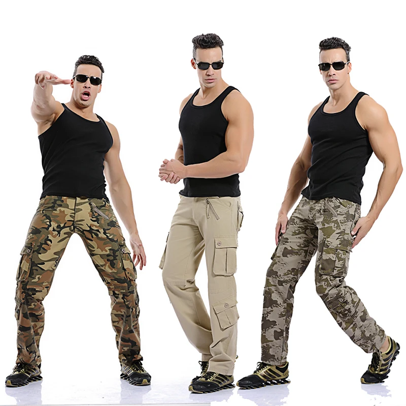 Новинка; мужские походные Мужские штаны в стиле милитари высокого качества; стильные камуфляжные хлопковые длинные брюки с карманами; 7 цветов