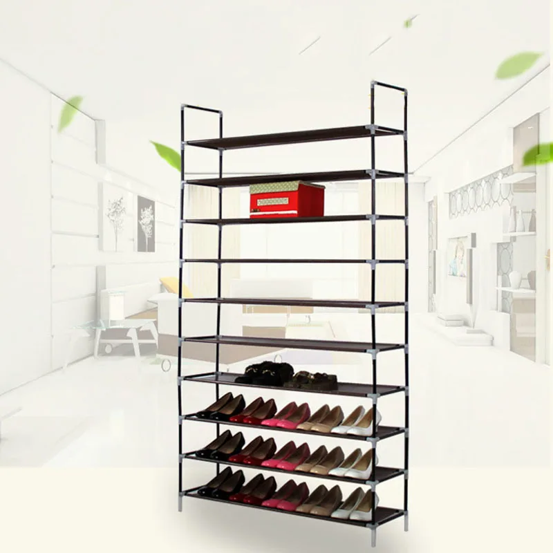 

10 layers simple shoe cabinet high-capacity shoe rack shoe shelf Stainless steel Nonwovens store 50 pairs of shoes easy instal