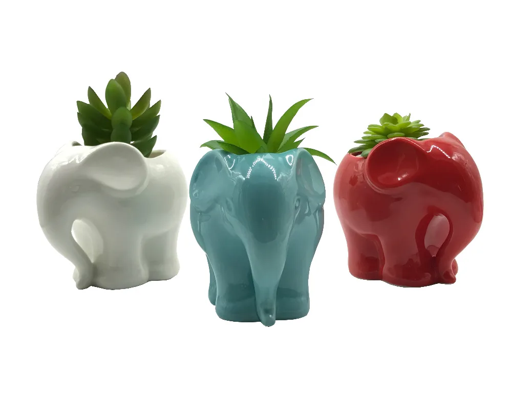 

3 PCS Set Cute Cartoon Animal Elephant Shaped Ceramic Succulent Cactus Vase Flower Plant Pot for Home Garden Office Decoration