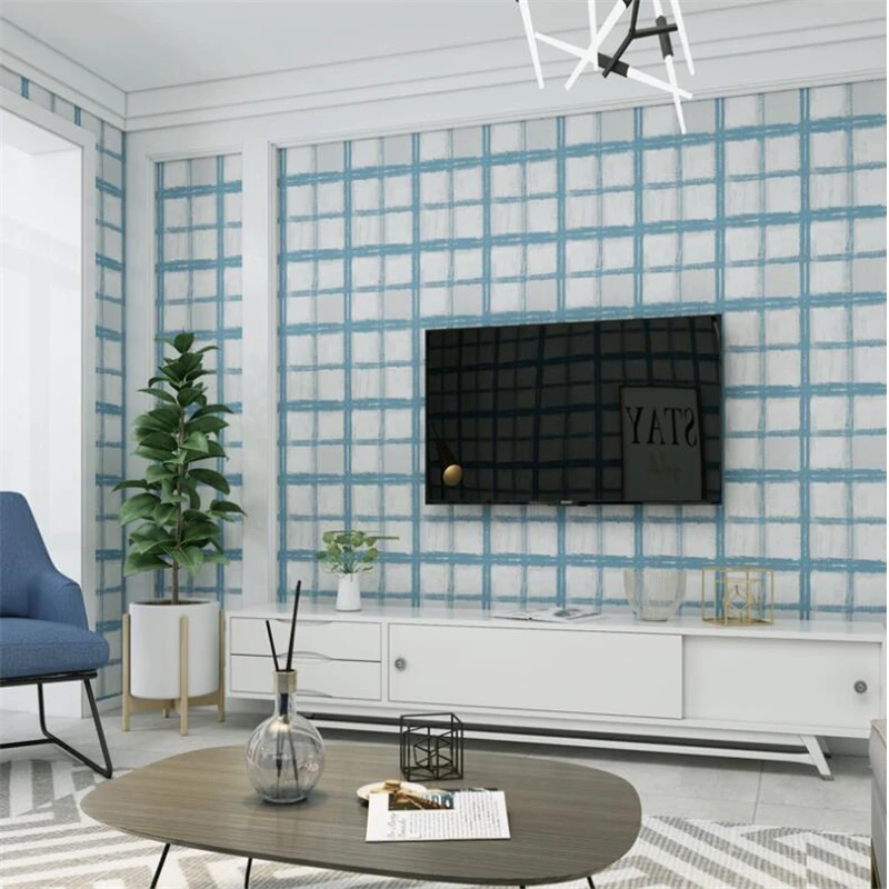 

beibehang Non-woven self-adhesive wallpaper Fresh checkered wallpaper Student dormitory Girls bedroom Decorative wall Stickers
