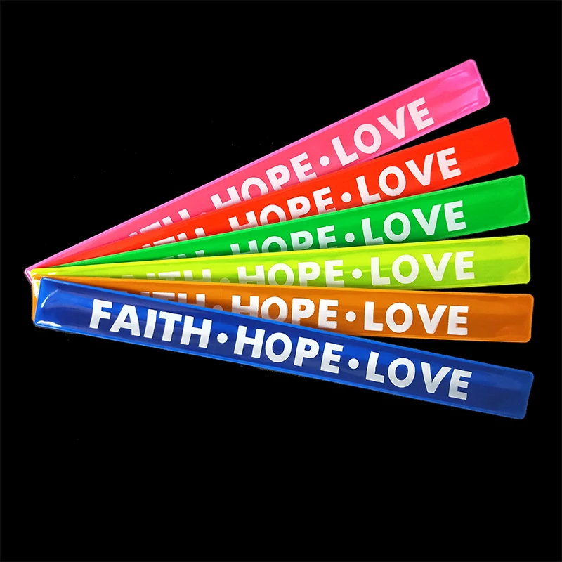 

30CM FAITH HOPE LOVE Reflective Wristband slap band bracelets slap wrap armband for running bicycle riding safety visibility use