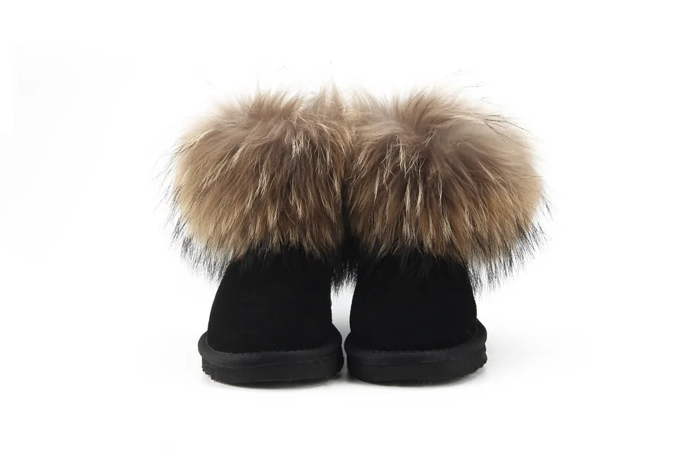 JXANG/модные женские короткие зимние ботильоны из коровьей замши и натурального Лисьего меха; женская зимняя обувь; женские ботинки