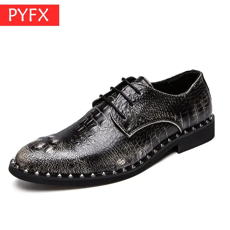 

Men's British style crocodile pattern casual business pointed head Royal style wedding black dress shoes Red Pointed Toe Flats