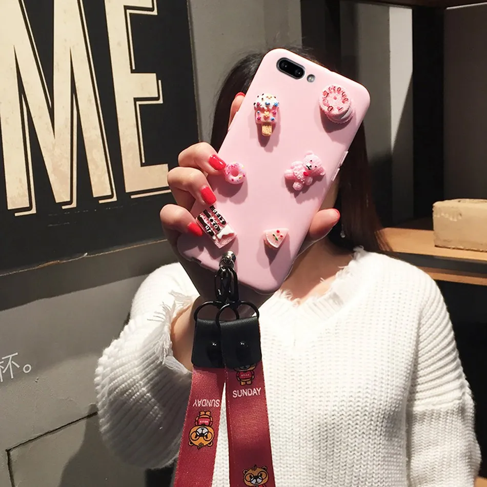 

3D Cute Bear DIY Candy Case For VIVO Y83/Y81 Y71 Y69 Y66 Y55 Y53 Y51 Cartoon Lanyard Cover Kawaii Soft Silicone TPU Phone Cases