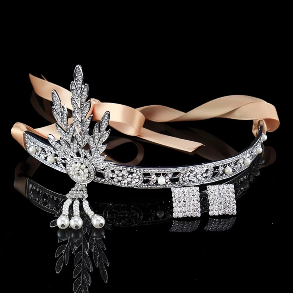 

1920's Vintage Style Clear Crystal Rhinestone Crown Tiara Bridal Headband Headpiece ,Silver Color