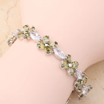 

Green Peridot White Zircon Silver Plated Argent Link Chain Bracelet 6 7 Inch L10130