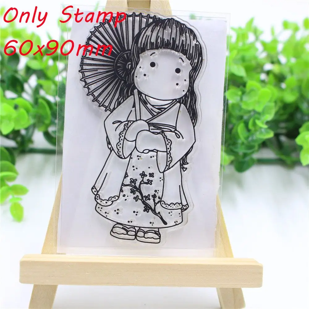 

Decorative Japanese Girls Transparent Stamps + Metal Cutting Dies Stencils Scrapbooking Embossing for DIY Crafts Photo Album